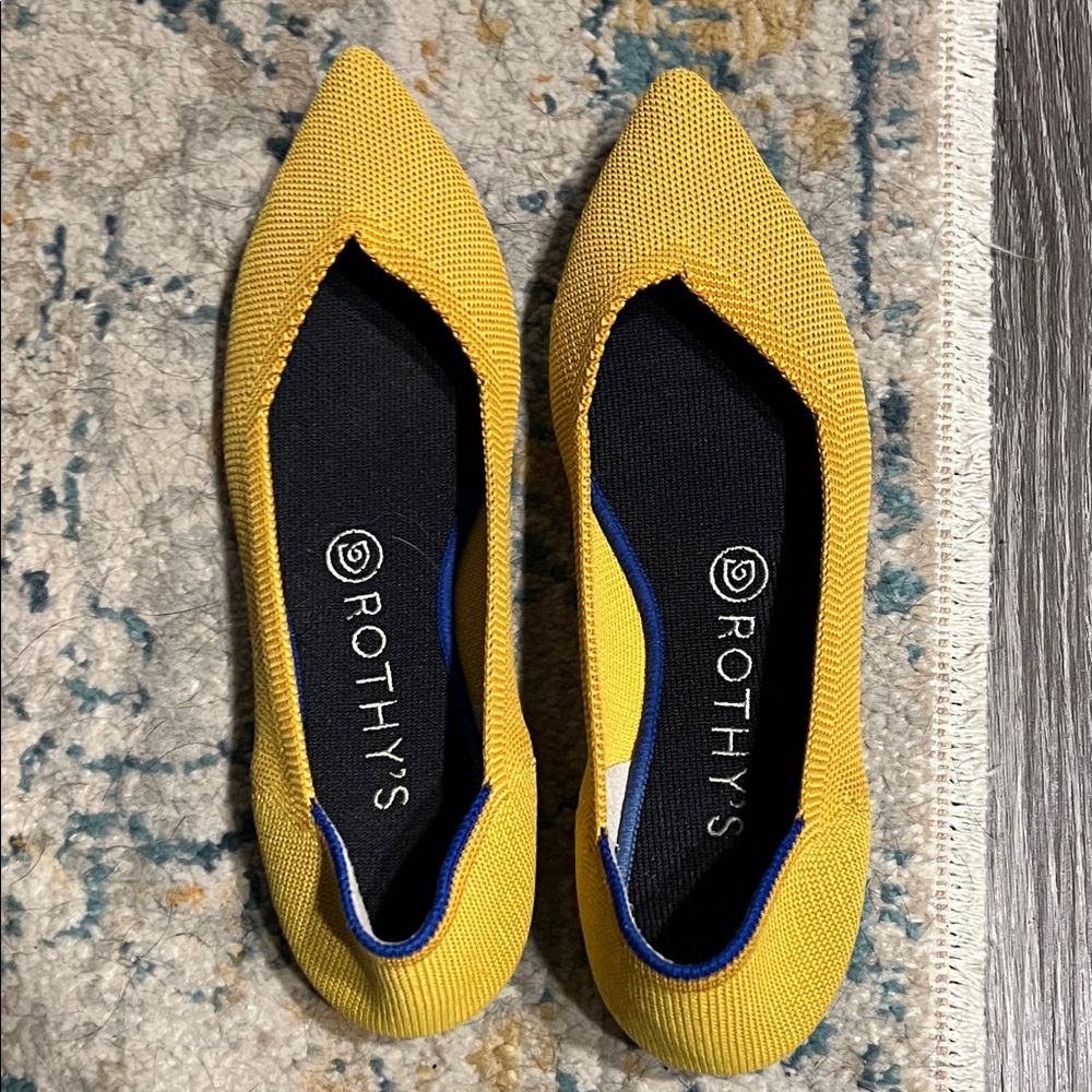 Rothy's Yellow and Blue Pointed Flats